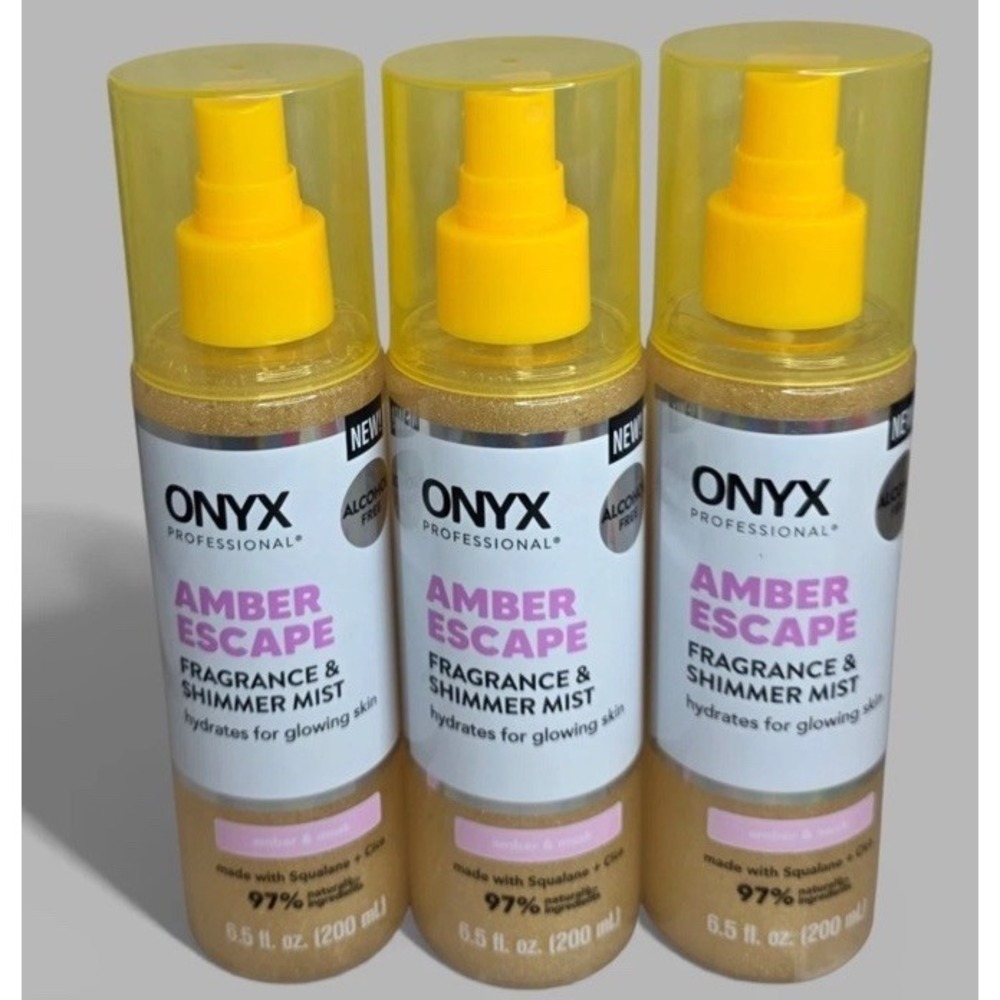 ONYX 3pc Lot Amber Escape Fragrance & Shimmer Mist - 6.5oz 200ml - New (x3)